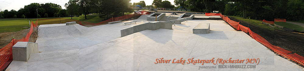 Rochester Skatepark panorama view from southeast corner